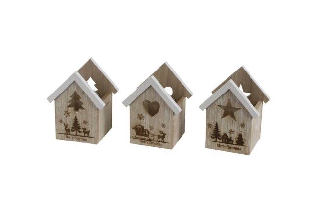 X-MAS WOODEN HOUSE 10X13CM (ASSORTED 3)