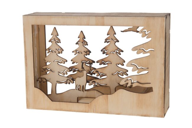 X-MAS WOODEN WINTER SCENE WITH LIGHT 22X15CM
