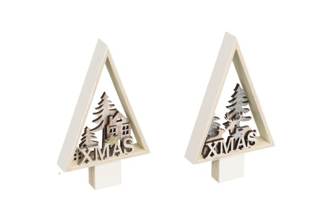 X-MAS WOODEN TREE FRAME DECOR 11X2.5X18.5 ASSORTED