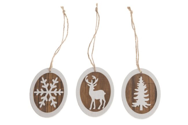 X-MAS WOODEN HANGER TREE/SNFLAKE/DEER 10X7.5CM 3PCS