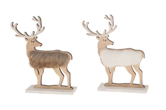 X-MAS WOODEN STAND DEER WITH FABRIC 12X4.7X19CM (ASSORTED 2)