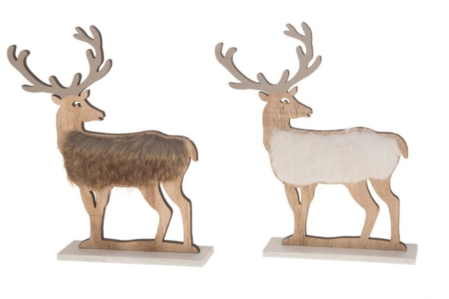 X-MAS WOODEN DEER STAND WITH FABRIC 15X5X23CM (ASSORTED 2)