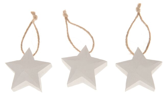 X-MAS MDF STAR HANGER WHITE WASH 5CM 5PCS