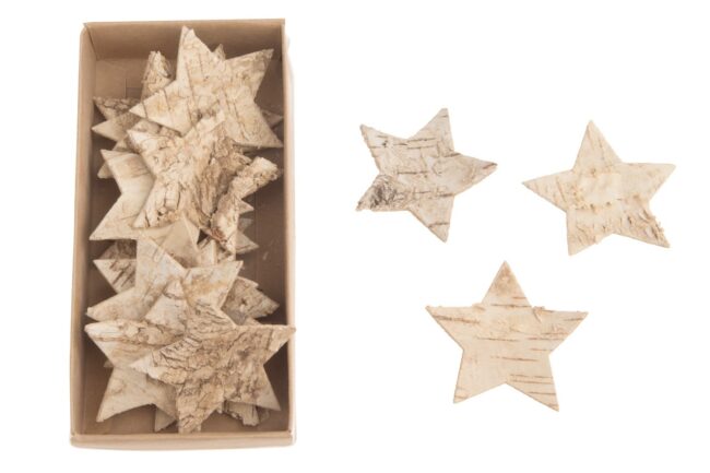 X-MAS BIRCH BARK STAR NATURAL 8CM 20PCS