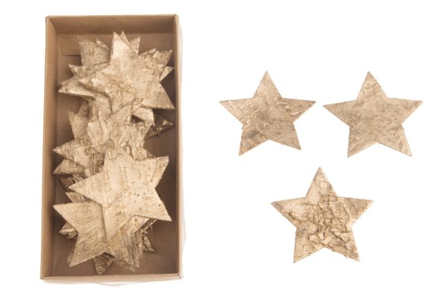 X-MAS BIRCH BARK STAR GOLD WASH 8CM 20PCS