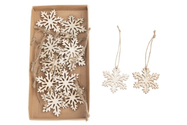 X-MAS WOODEN SNOWFLAKE HANGER NATURAL 5CM  -  14 PCS