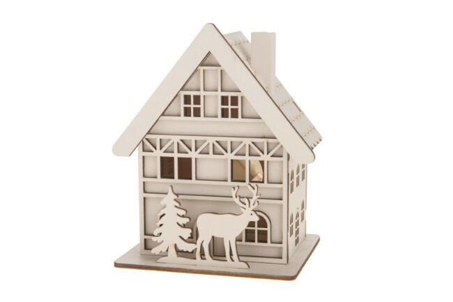 CHRISTMAS WOODEN HOUSE WITH LIGHT 11X13X7CM