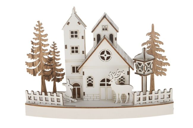 X-MAS WOODEN HOUSE WITH LIGHT 26X8X20CM