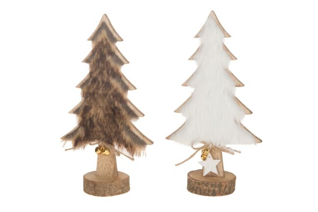 X-MAS WOODEN TREE WITH FABRIC 14.5X7X33CM (ASSORTED 2)