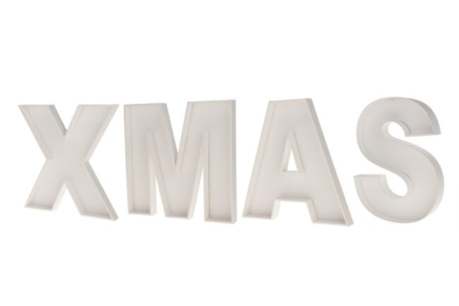 X-MAS WOODEN LETTERS XMAS WHITE 40-42X4X32-42CM 4PCS