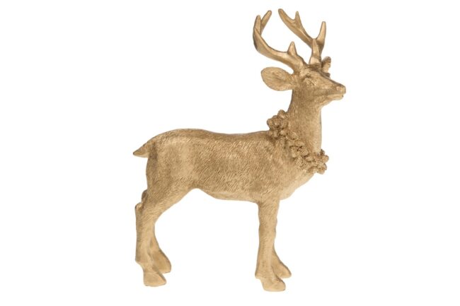 X-MAS DEER POLYRESIN GOLD 17X6X21CM