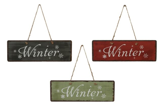 X-MAS HANGING SIGN WINTER WOOD RED/GREEN/GREY 30X10CM