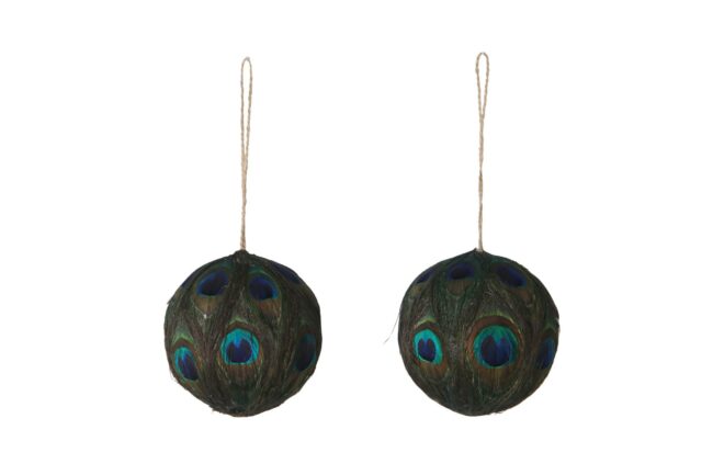 X-MAS PEACOCK FEATHER HANGING BALL NATURAL D10CM