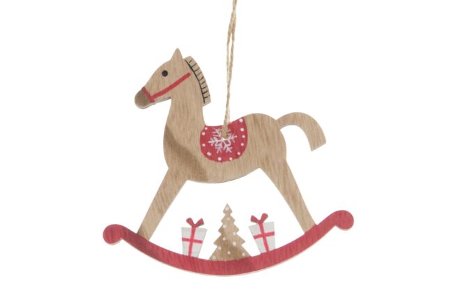 X-MAS ROCKING HORSE HANGER WOOD MULTI 9X10X1CM