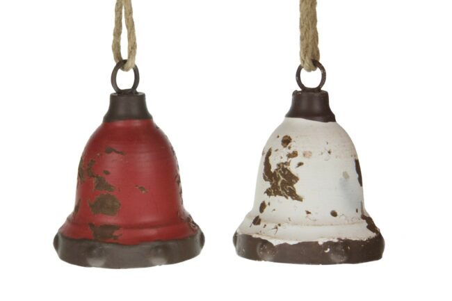 X-MAS HANGING BELL WHITE/RED  10X10X15CM