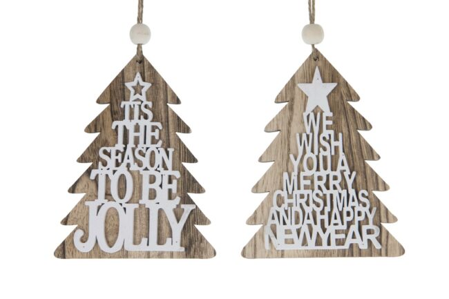 X-MAS HANG TREE TEXT WOOD NATURAL 15X12CM