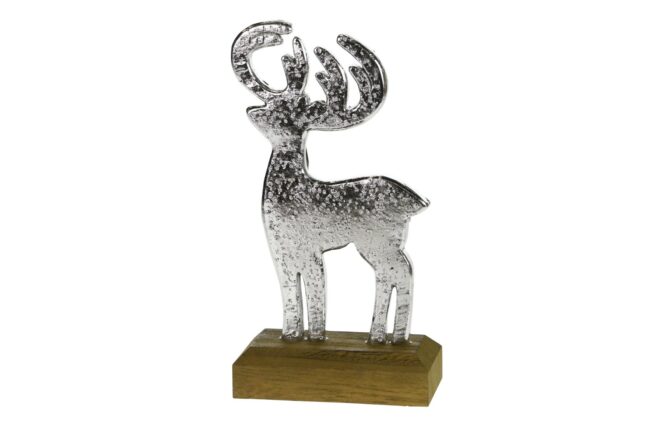 X-MAS SILVER DEER ON BASE 10X18CM