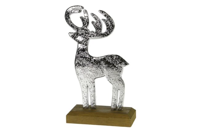 X-MAS SILVER DEER ON BASE 13X23CM