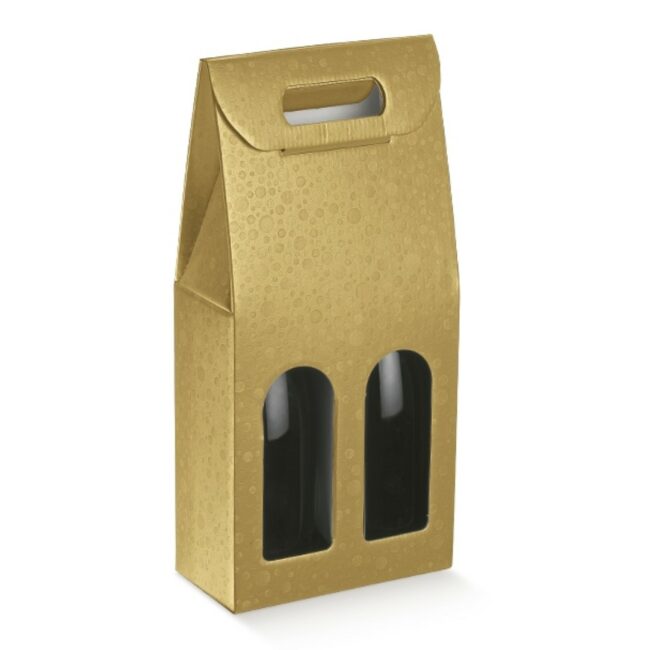 SCATOLA 2 BOTTIGLIE SFERE ORO 180X90X385MM
