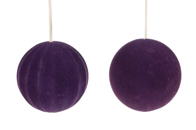 X-MAS  HANGER BALL VELVET  PURPLE 11CM (ASSORTED 2)