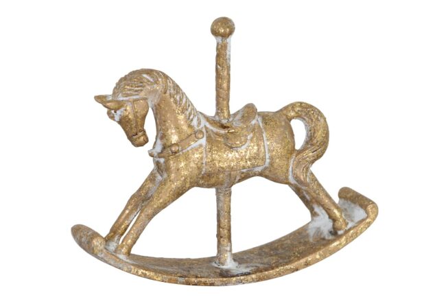 X-MAS ROCKING HORSE POLYRESIN ANTIQUE GOLD  15.5X3.5X13CM