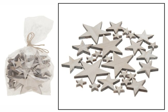 X-MAS WOOD STAR NATURAL 2.5-8CM