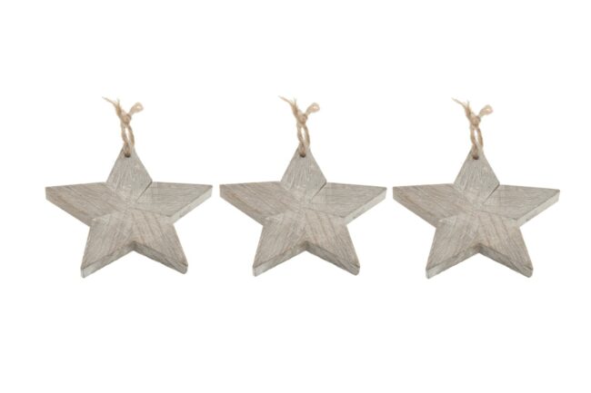 X-MAS WOOD STAR  ROPE NATURAL 10CM  - 10 PCS