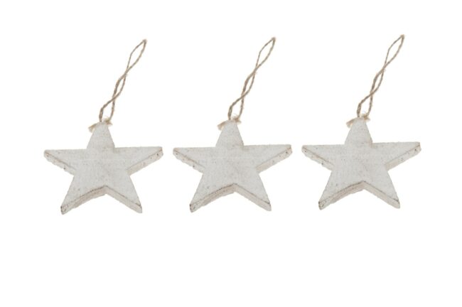 X-MAS WOODEN WHITE STAR 10X10CM - 10PCS