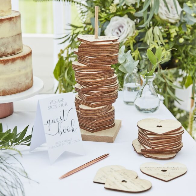WOODEN STACKING HEART WEDDING GUEST BOOK ALTERNATIVE - Image 3