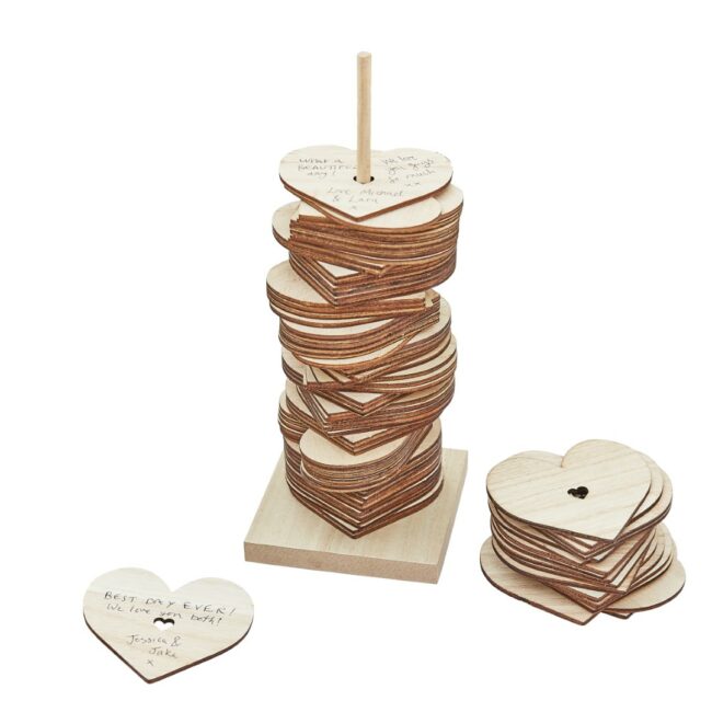 WOODEN STACKING HEART WEDDING GUEST BOOK ALTERNATIVE