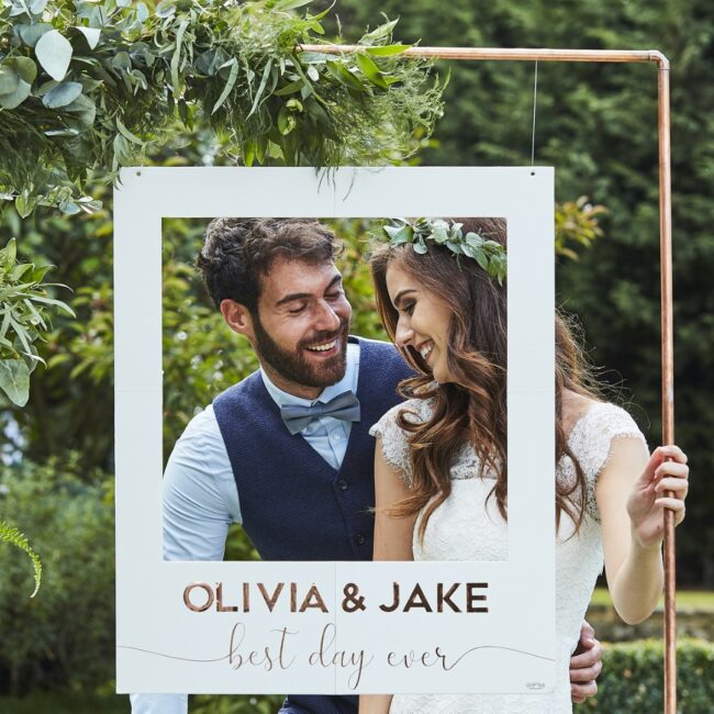 WHITE AND ROSE GOLD PERSONALISED WEDDING PHOTO BOOTH FRAME - Image 3