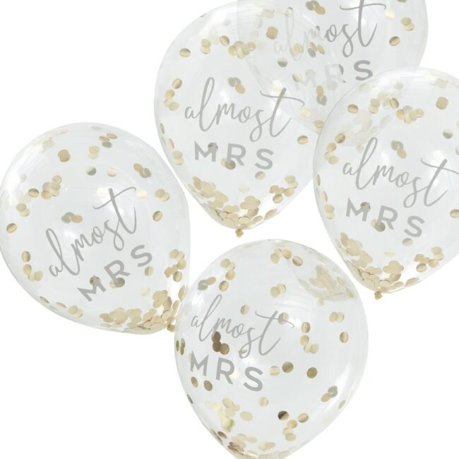 ALMOST MRS GOLD CONFETTI HEN PARTY BALLOONS 5PCS