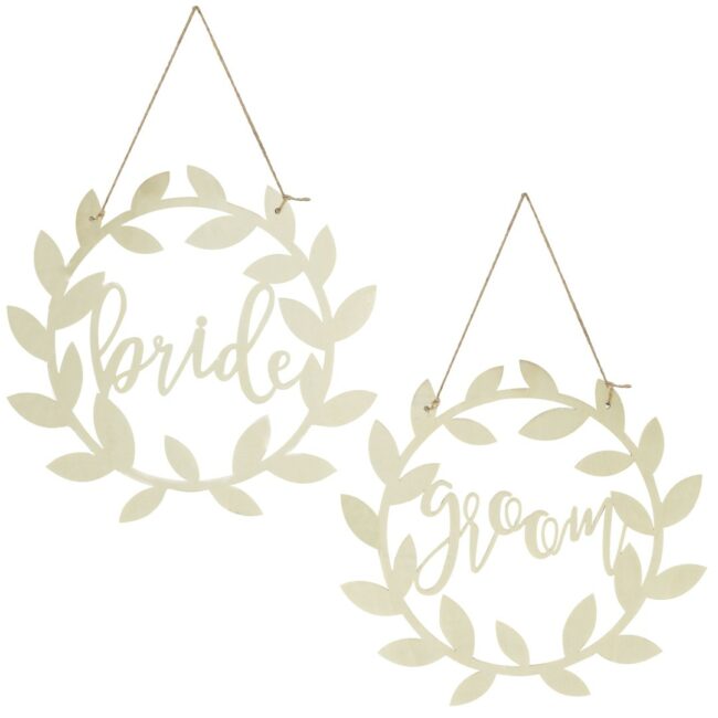 WOODEN BRIDE & GROOM WEDDING SIGNS 2PCS