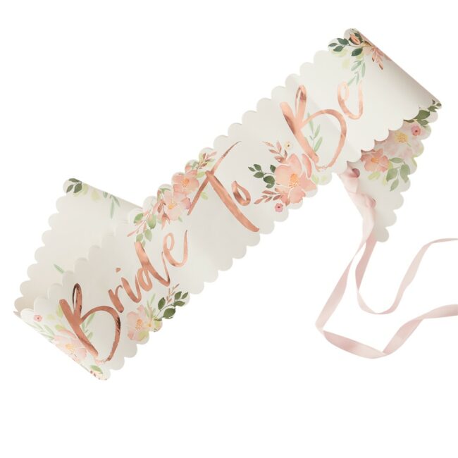 RIBBON 'BRIDE TO BE' FLORAL WHITE
