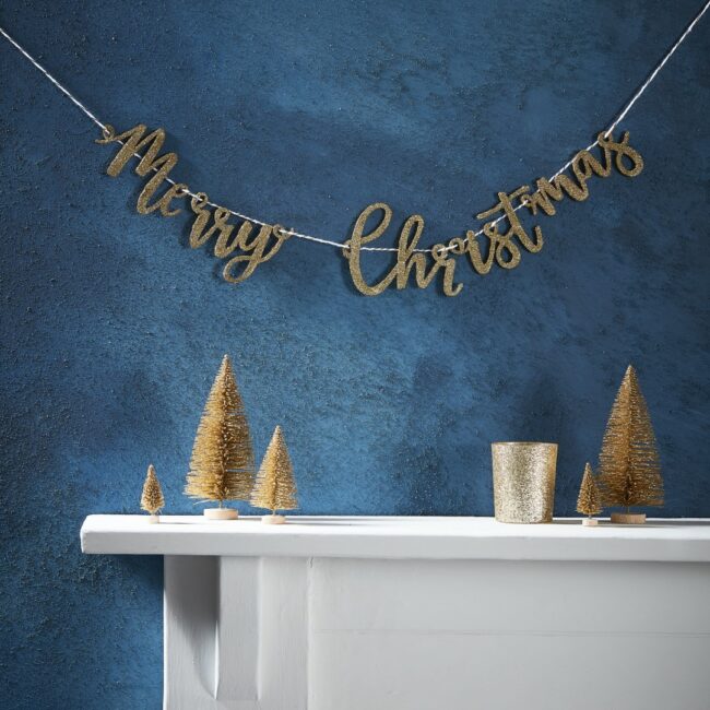 GOLD GLITTER WOODEN MERRY CHRISTMAS BUNTING - Image 3
