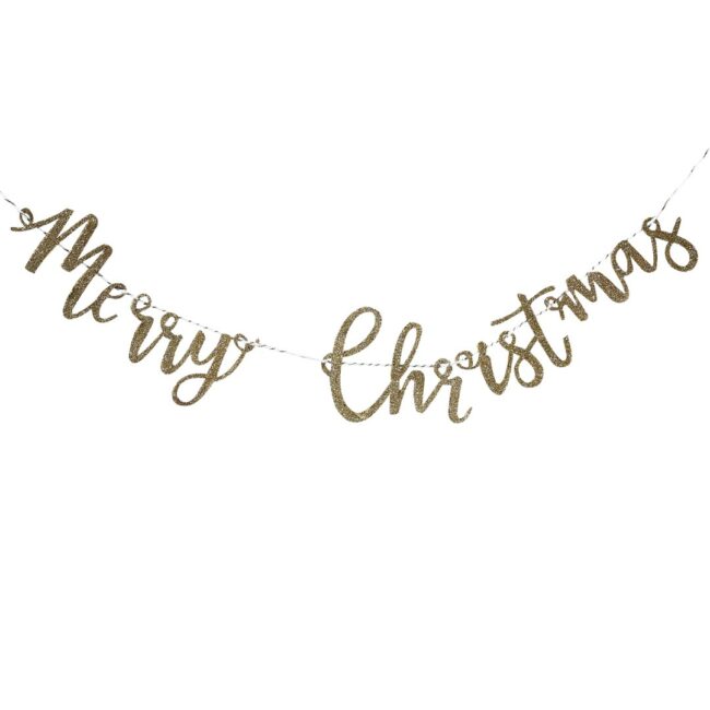 GOLD GLITTER WOODEN MERRY CHRISTMAS BUNTING