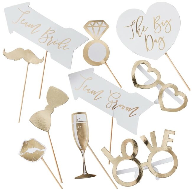 WEDDING PHOTO BOOTH PROPS GOLD 10PCS
