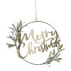 GOLD MERRY CHRISTMAS DOOR WREATH WITH FOLIAGE