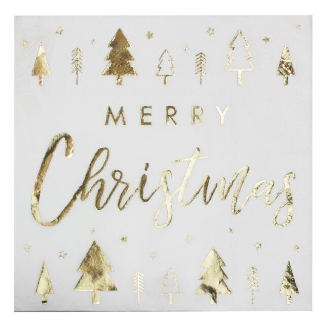GOLD FOILED MERRY CHRISTMAS PAPER NAPKINS 17X17CM 16PCS