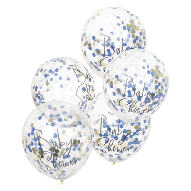 NAVY PINK & GOLD CONFETTI BABY SHOWER BALLOONS - 5PCS