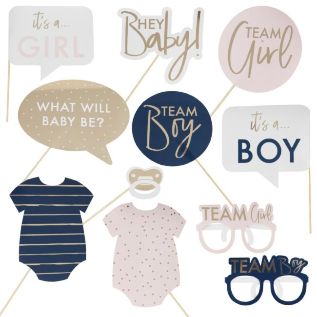 GOLD FOILED GENDER REVEAL PARTY PHOTO BOOTH PROPS - 10PCS