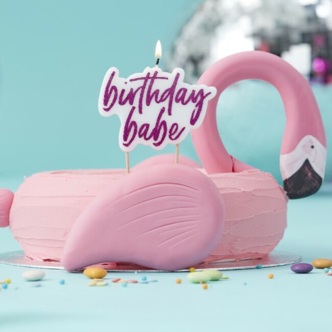 HOT PINK GLITTER BIRTHDAY BABE CANDLE - Image 3