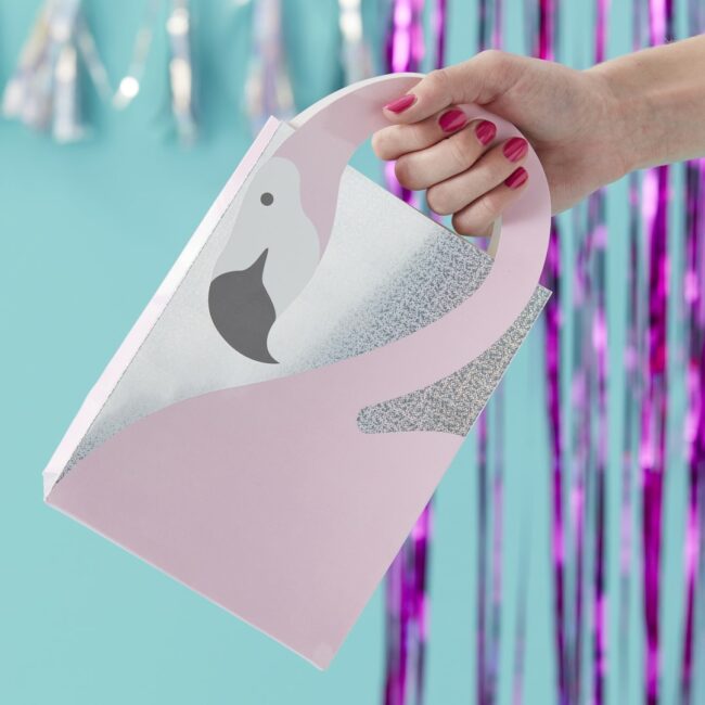 FLAMINGO SHAPED HANDLE PARTY BAGS - 5PCS - Image 3