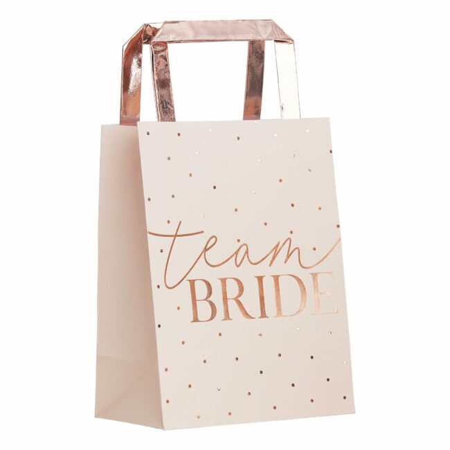 TEAM BRIDE HENS PARTY BAGS PINK & ROSE GOLD FOILED 5PCS