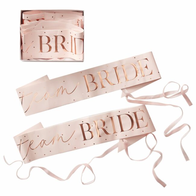 TEAM BRIDE HEN PARTY SASHES PINK & ROSE GOLD 6PCS
