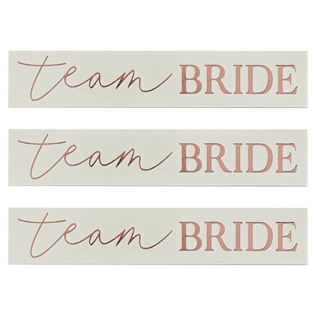 TEAM BRIDE HENS PARTY TATTOOS ROSE GOLD 16PCS
