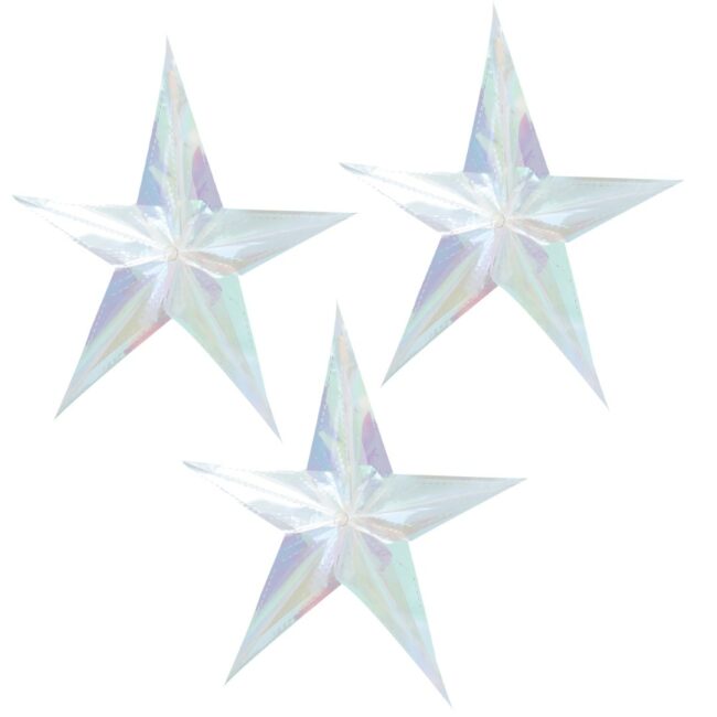 HOLOGRAPHIC STAR HANGING PARTY DECORATIONS - 3PCS