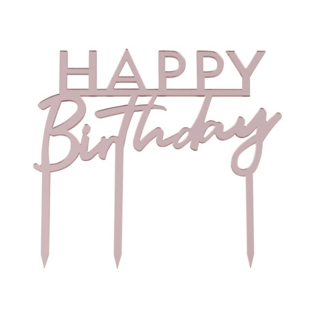 ACRYLIC HAPPY BIRTHDAY CAKE TOPPER PINK 12X11CM