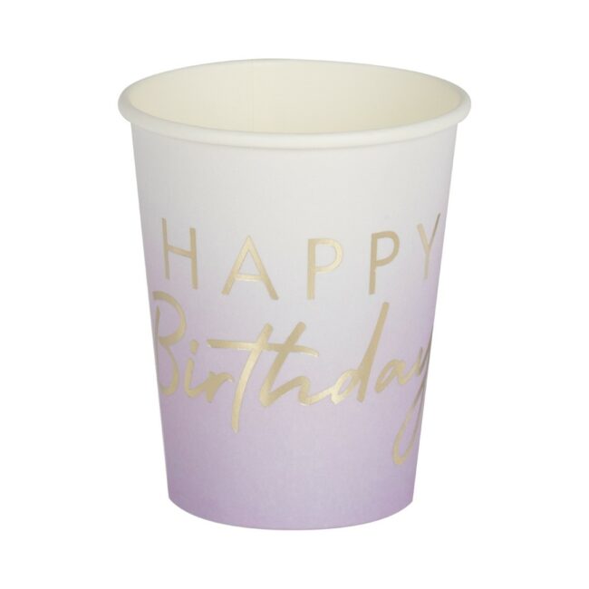 LILAC OMBRE GOLD FOILED HAPPY BIRTHDAY CUPS - 8PCS