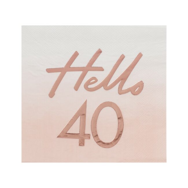 HELLO 40TH BIRTHDAY PARTY NAPKINS ROSE GOLD - 16PCS